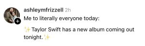 a tweet about Taylor Swifts new album The Life of a Show Girl used by TCB Social Media Blog Post What Taylor Swift’s Life of a Showgirl Teaches Small Business Owners About UGC