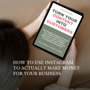 woman holding an ipad on the screen is a guide called turn your content into customers by tcb social media